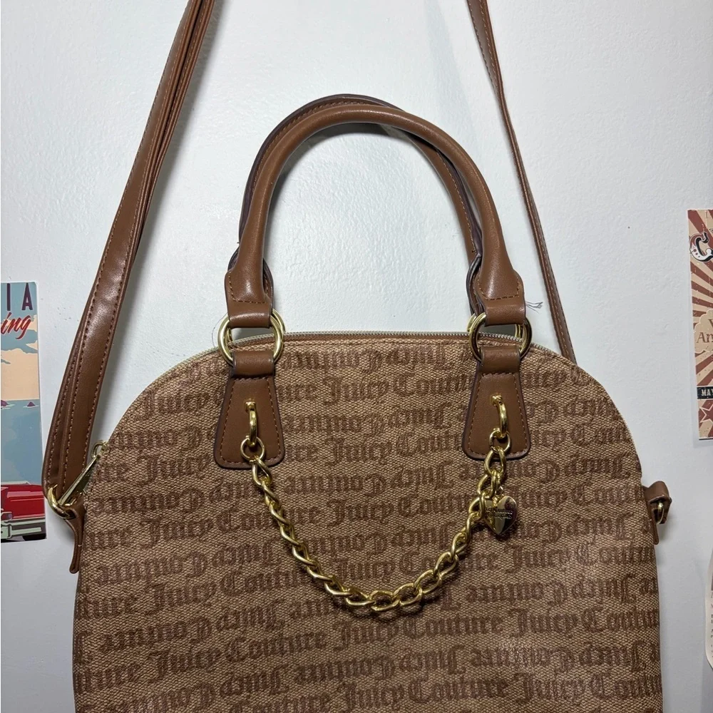 Juicy Couture Brown Logo Dome Satchel with Gold Chain